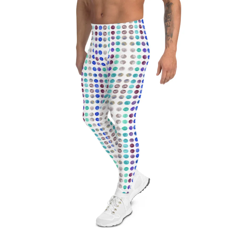 Watercolor Polka Dots Men's Leggings, Abstract Dotted Meggings Running Tights-Made in USA/EU