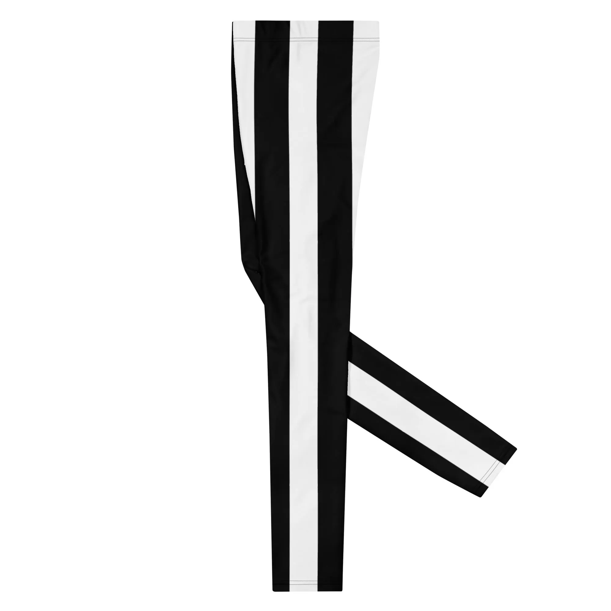 White Black Stripes Men's Leggings, Best Vertically Striped Designer Meggings- Made in USA/EU/MX