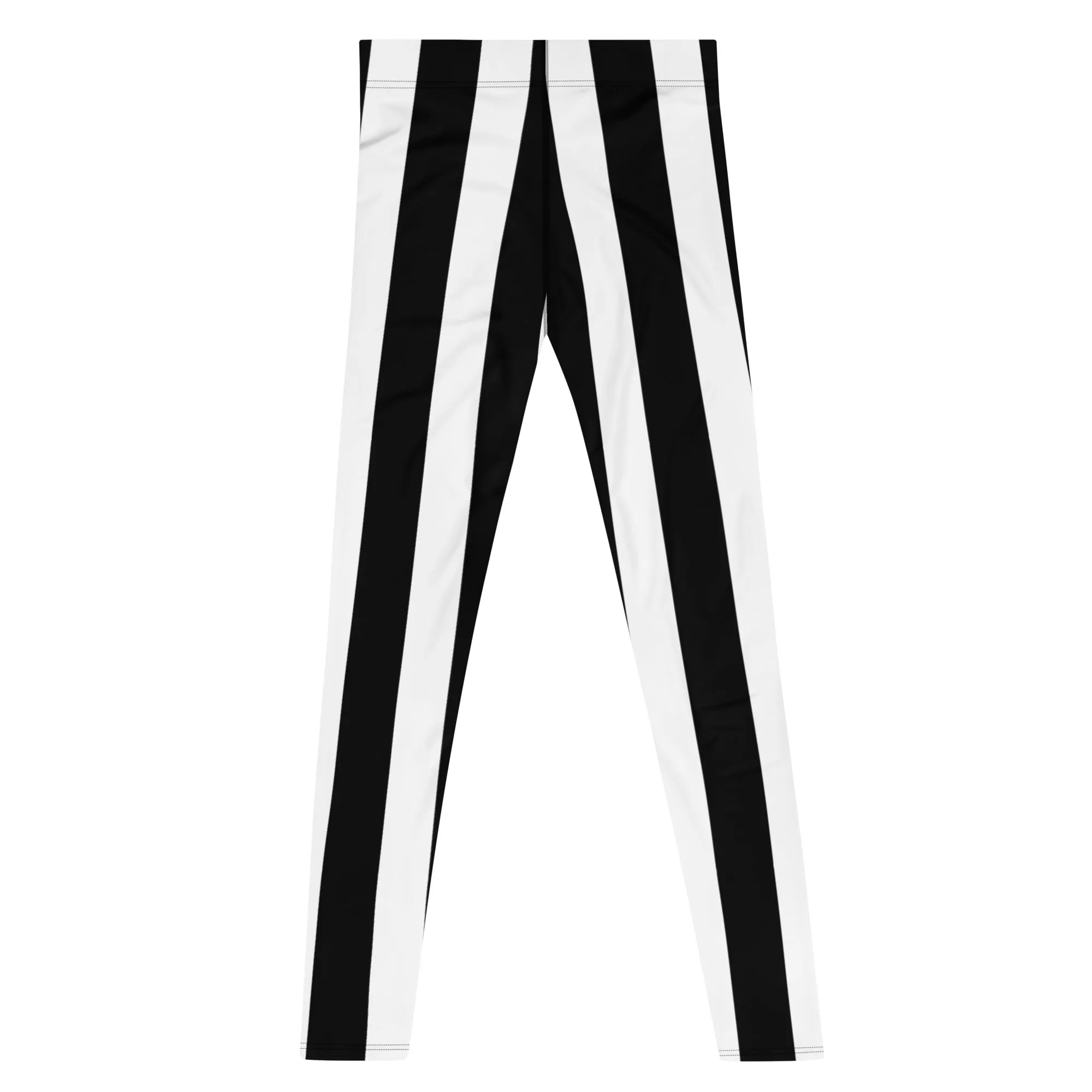 White Black Stripes Men's Leggings, Best Vertically Striped Designer Meggings- Made in USA/EU/MX
