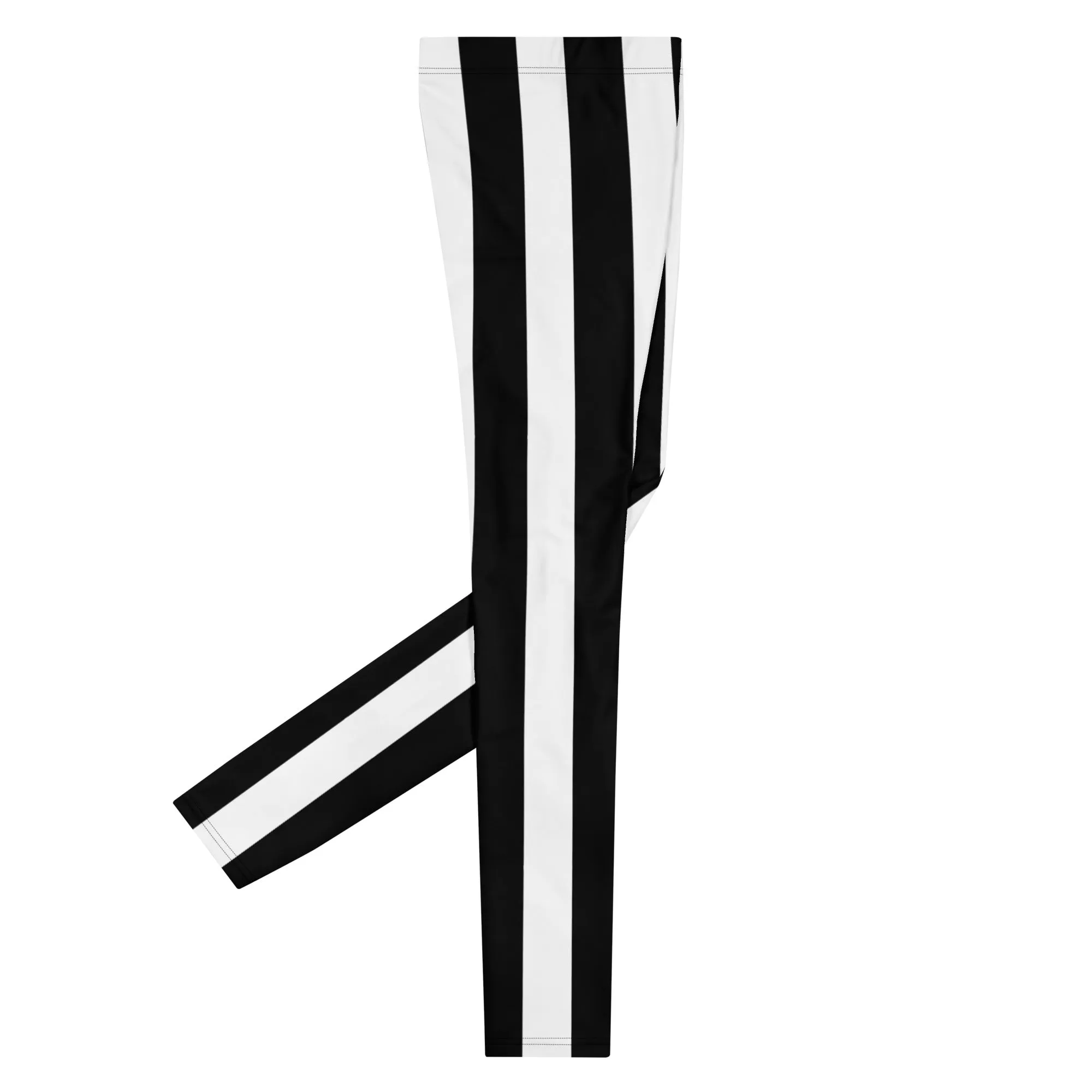 White Black Stripes Men's Leggings, Best Vertically Striped Designer Meggings- Made in USA/EU/MX