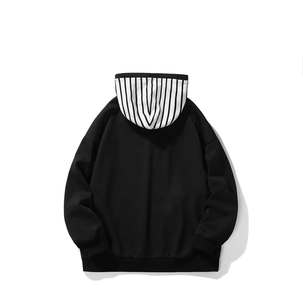 Wiaofellas  - New Mens Sweatshirts Contrast Striped Hat Zipper Hooded Coat Fashion Oversized Clothes Hip Hop Baggy Hoodies Male Black Beige