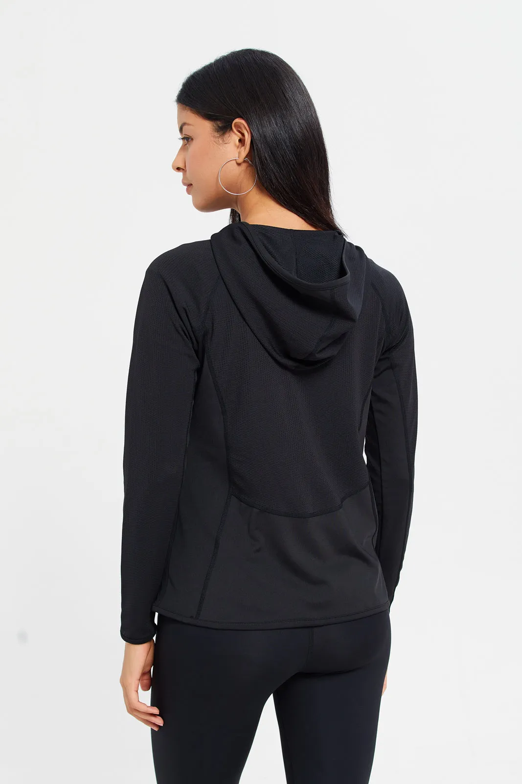 Women Black Hoodie Zip-Trough Sweatshirt
