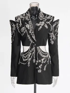 Women's Elegant Cutout Rhinestone Blazer