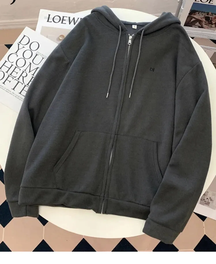 Women's Sweatshirts Autumn Hooded Embroidered Letter Hoodies Loose Simple Thin Coat Zip-up Top Female Cardigan 8 Colors