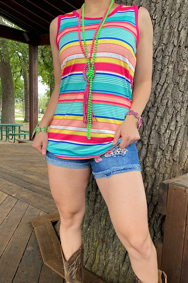 YMY11027 Multi color stripped tank top (FS2)