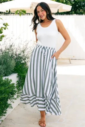 Zena Maxi Skirt Khaki Stripe