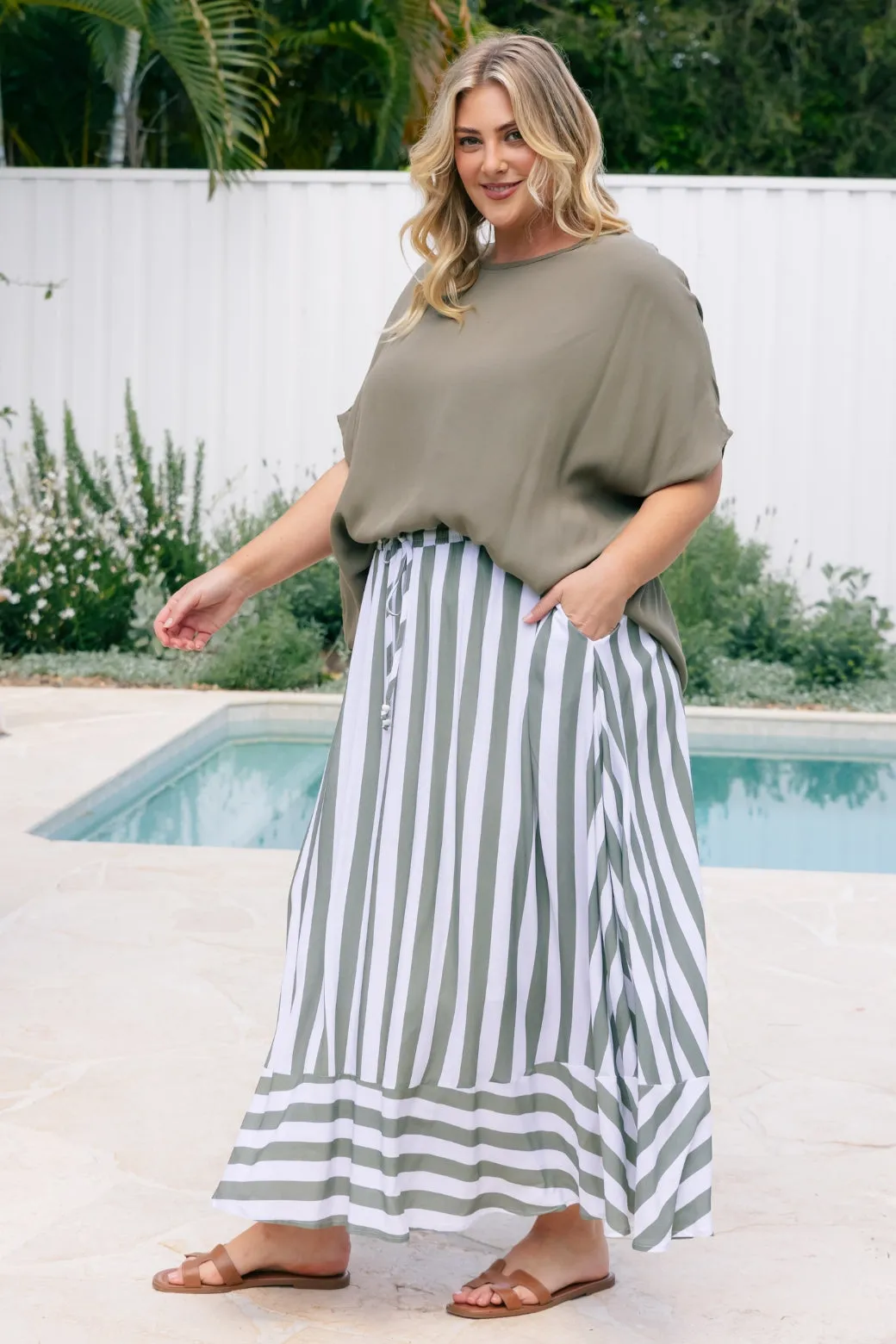 Zena Maxi Skirt Khaki Stripe