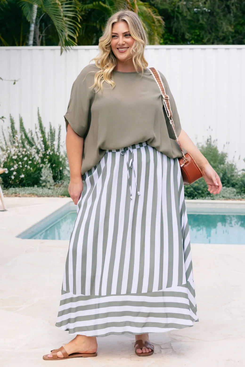 Zena Maxi Skirt Khaki Stripe