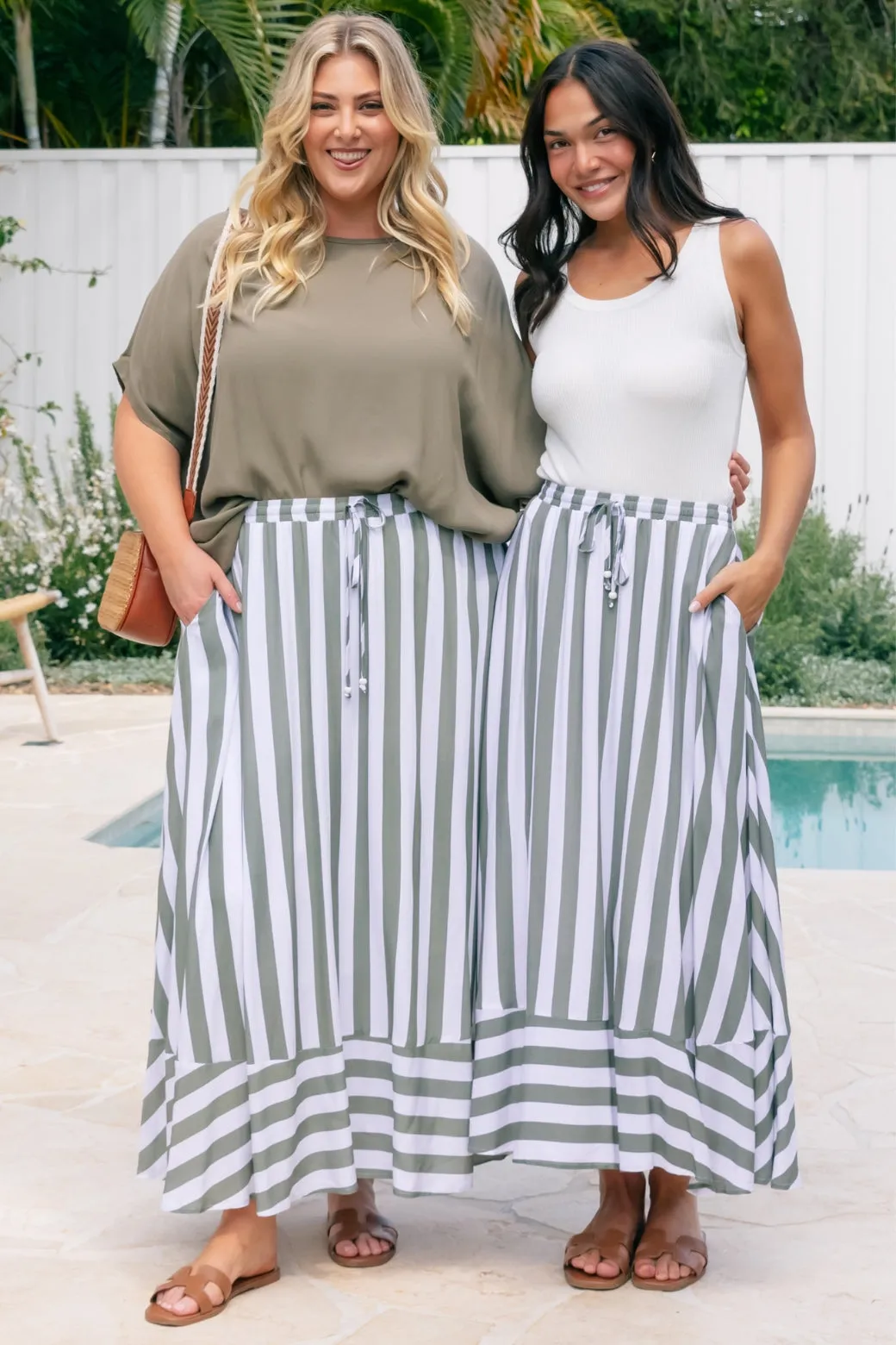 Zena Maxi Skirt Khaki Stripe