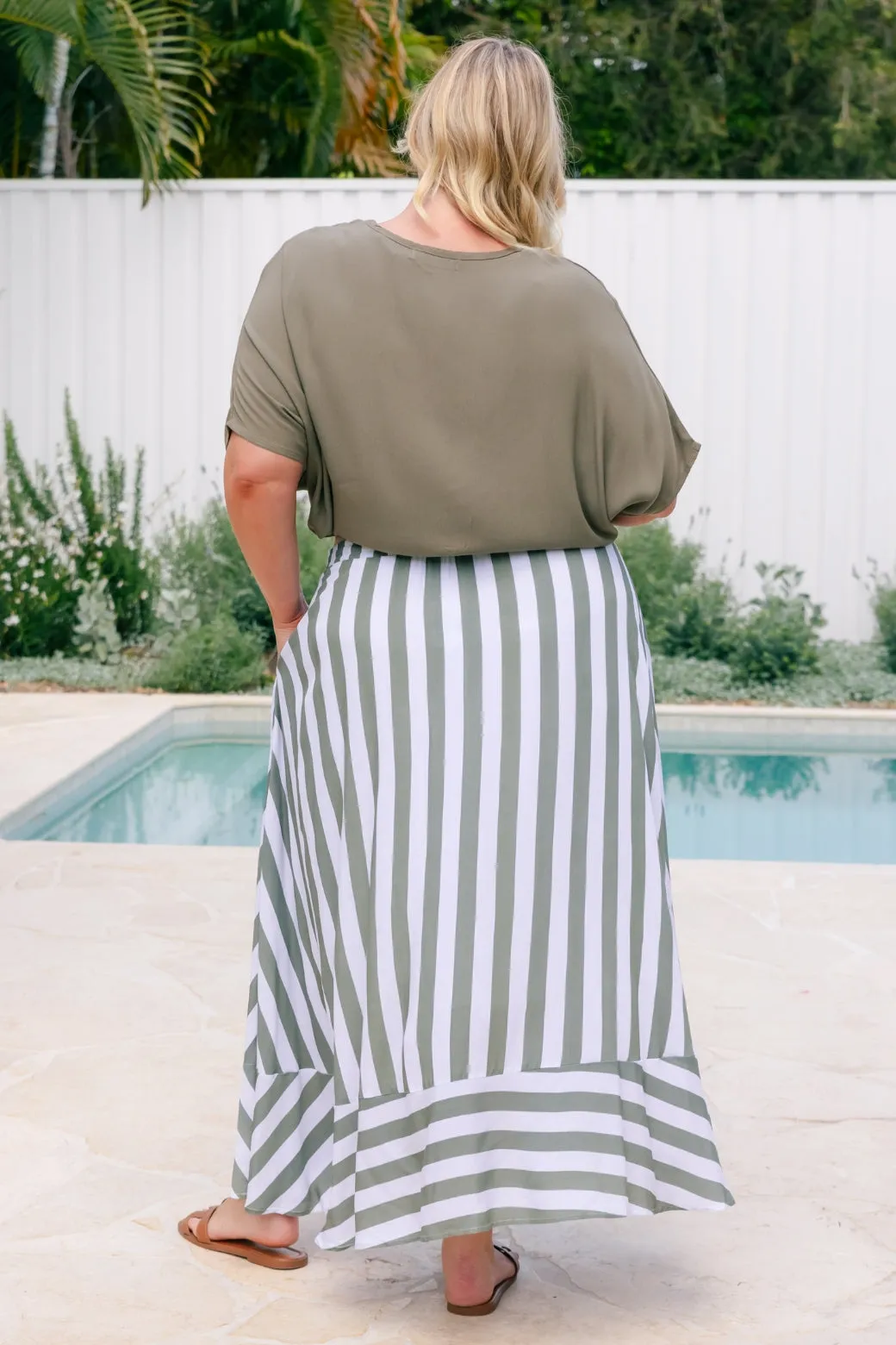 Zena Maxi Skirt Khaki Stripe