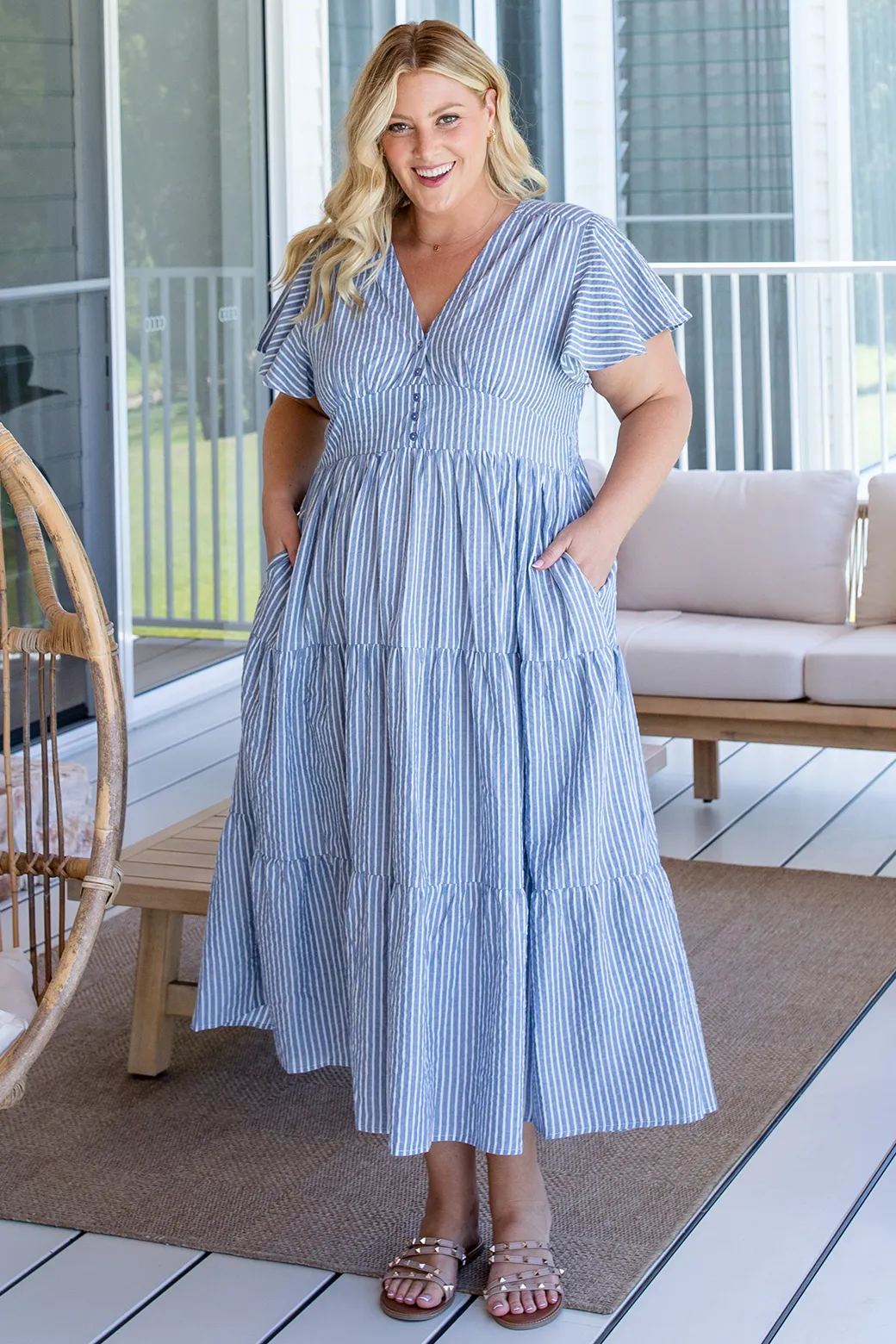 Zoe Maxi Dress Washed Navy Stripe