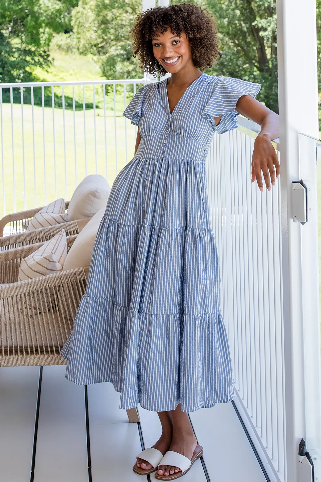 Zoe Maxi Dress Washed Navy Stripe