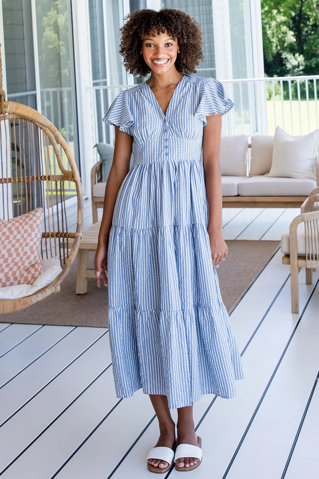 Zoe Maxi Dress Washed Navy Stripe