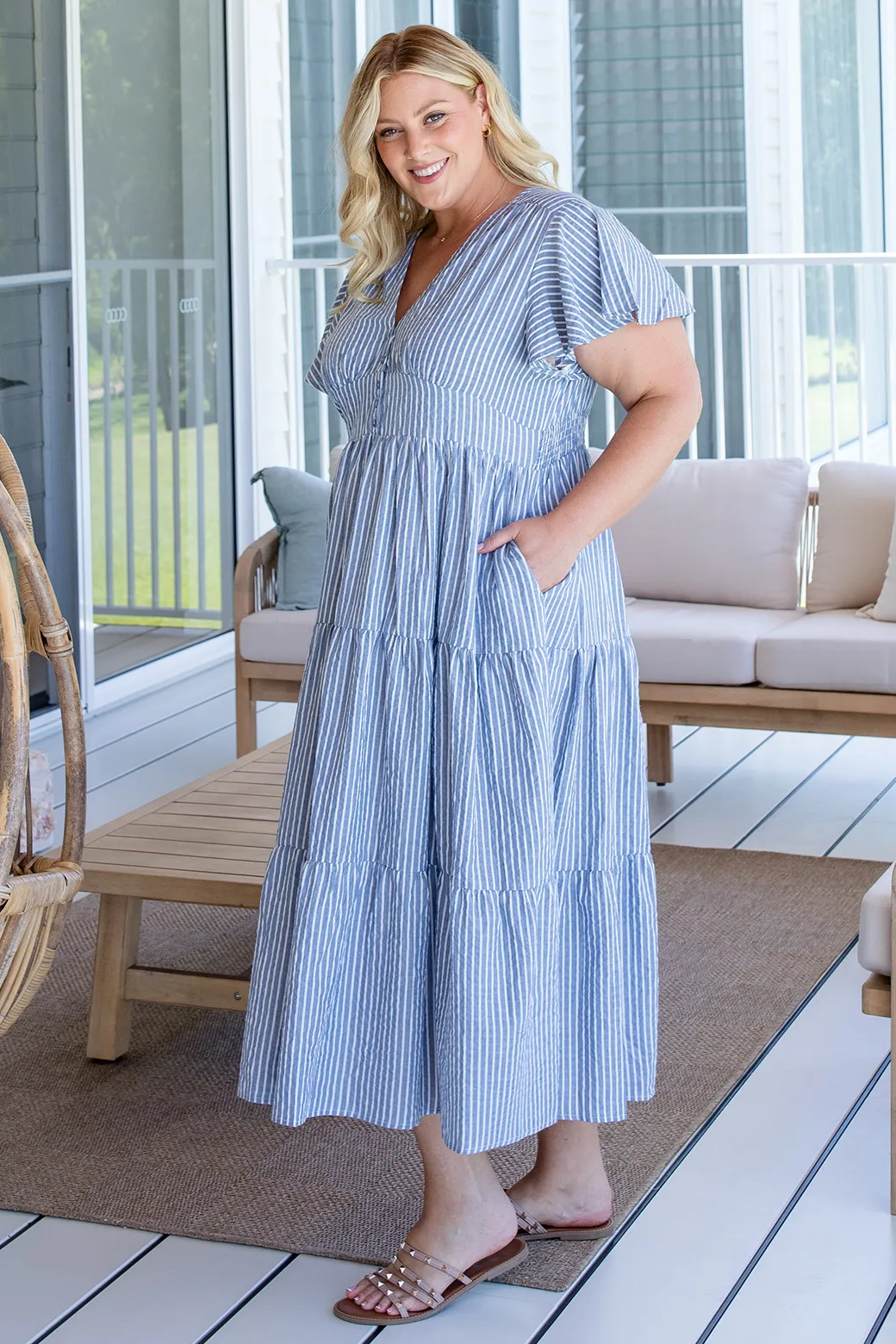Zoe Maxi Dress Washed Navy Stripe