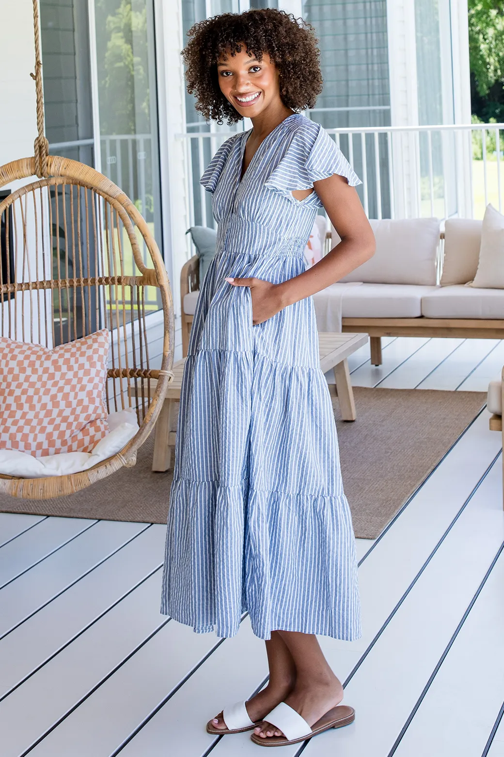 Zoe Maxi Dress Washed Navy Stripe