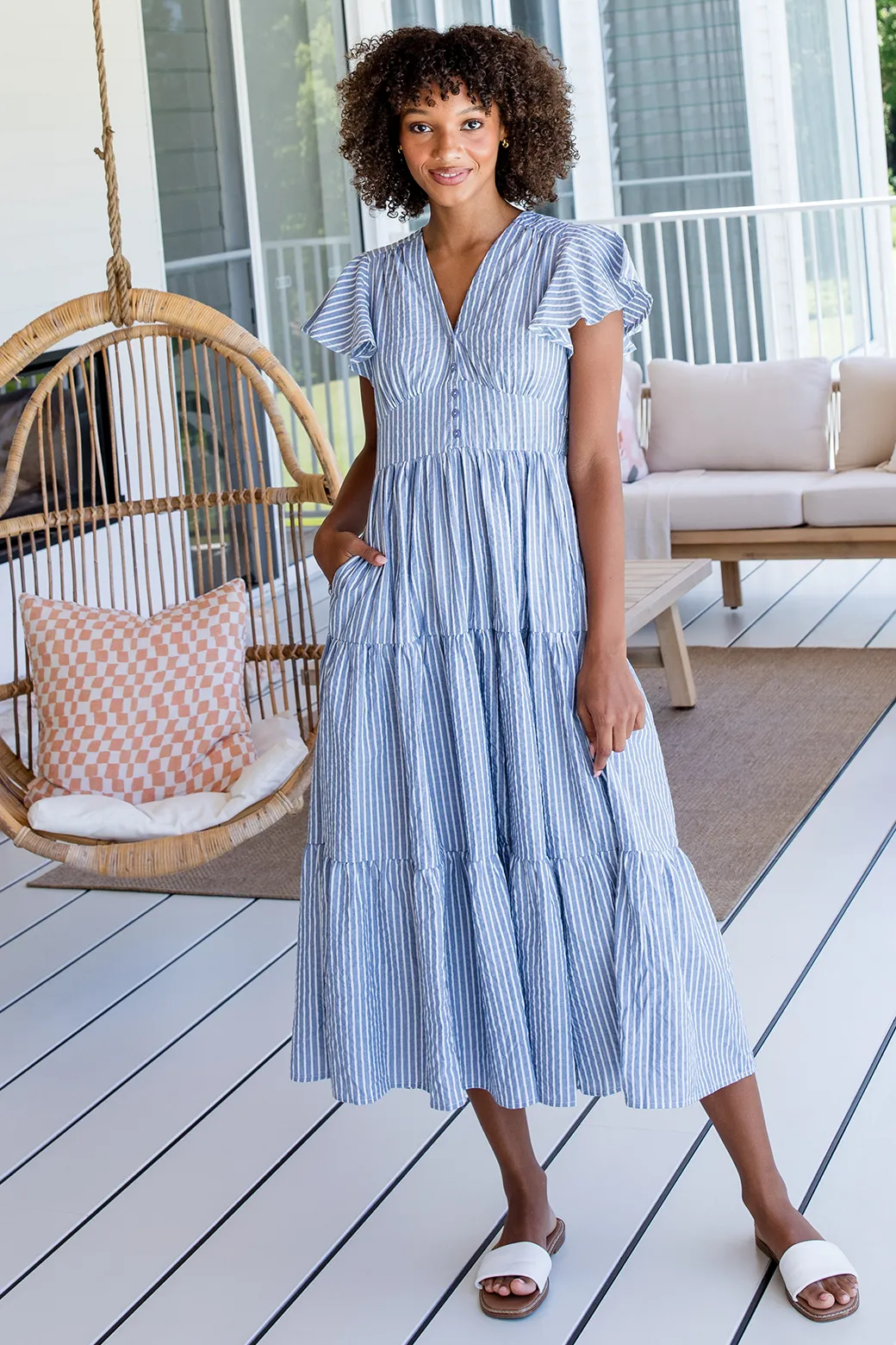 Zoe Maxi Dress Washed Navy Stripe