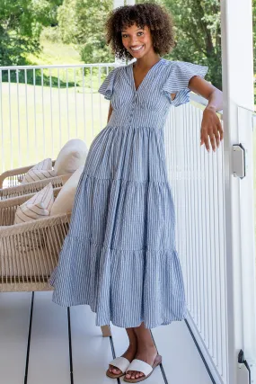 Zoe Maxi Dress Washed Navy Stripe